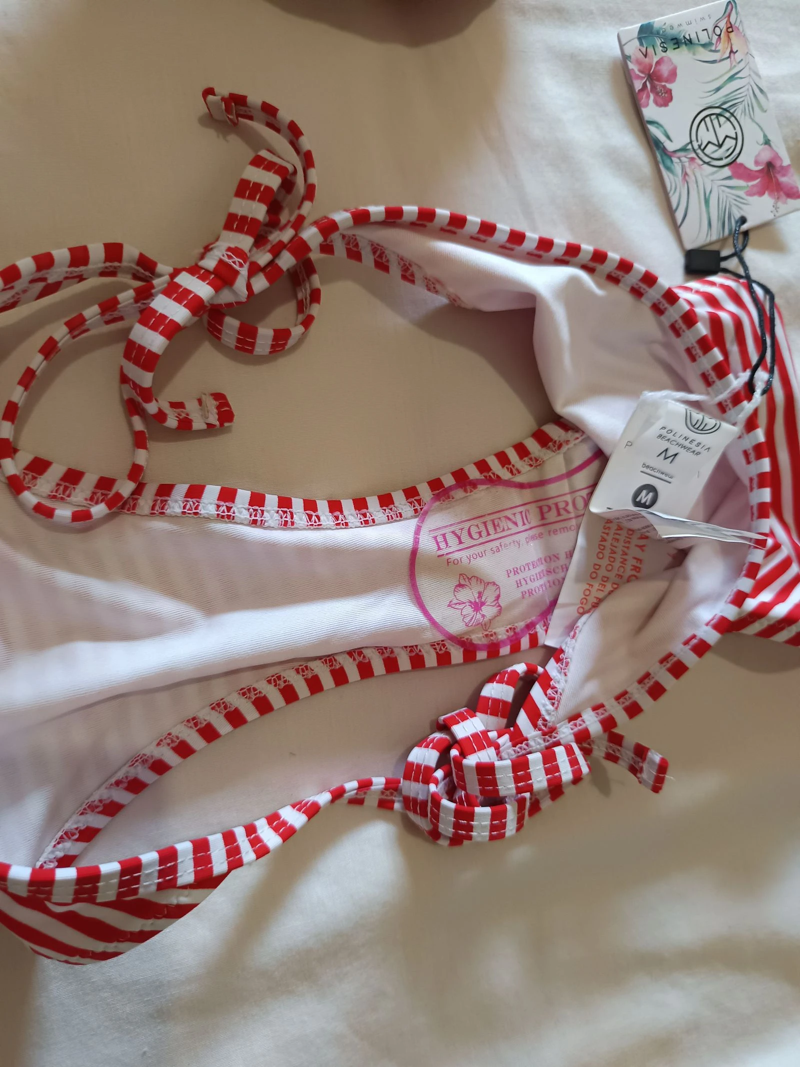 Nieuwe rood-gestreepte bikinibroek Polinesia / Red Striped Bikini Bottom Maat M – photo 3